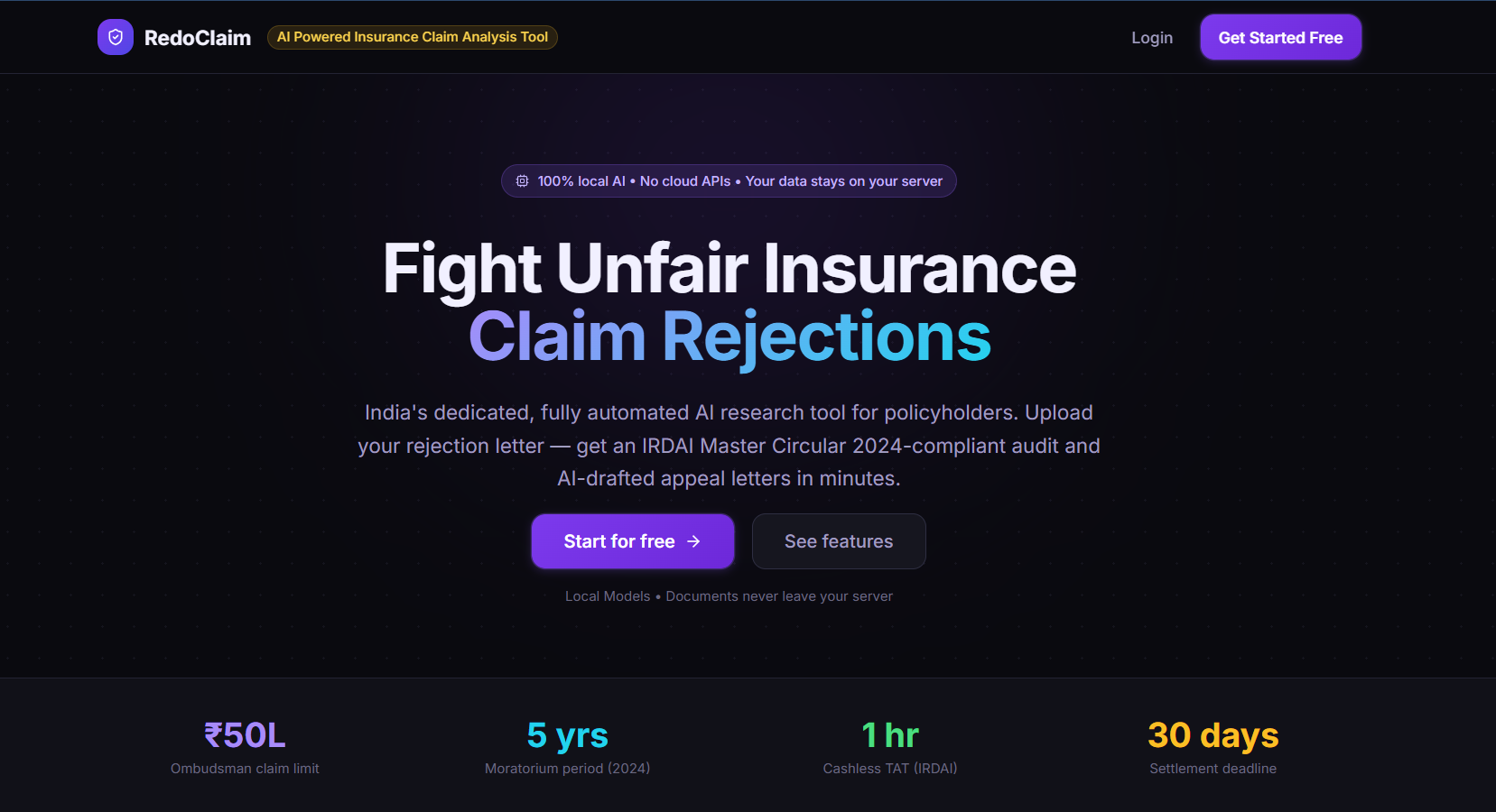 RedoClaim website screenshot